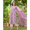 Generic Women's Casual 3/4th Sleeve Printed Cotton Kurti Set (Purple)