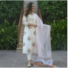 Generic Women's Casual 3/4th Sleeve Printed Cotton Kurti Set (White)