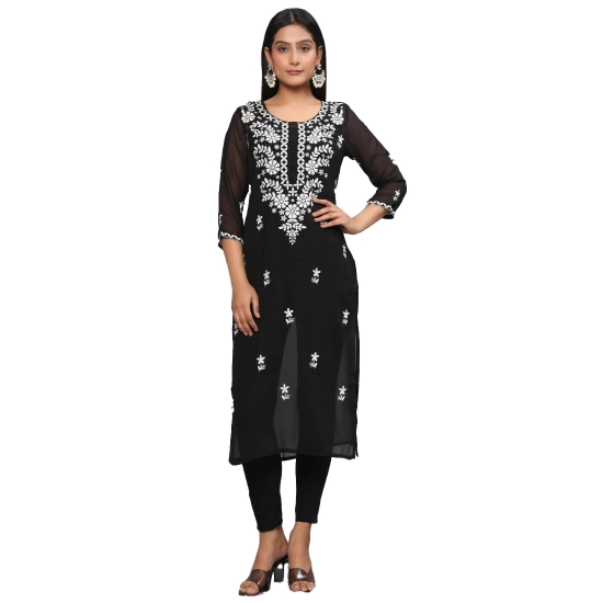 Generic Women's Casual 3/4th Sleeve Embroidered Georgette Kurti (Black) Generic Women's Casual 3/4th Sleeve Embroidered Georgette Kurti (Black)