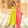 Generic Women's Casual 3/4th Sleeve Solid Cotton Kurti Set (Light Green)