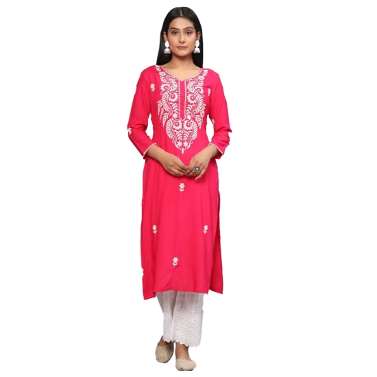 Generic Women's Casual 3/4th Sleeve Embroidered Georgette Kurti (Pink) Generic Women's Casual 3/4th Sleeve Embroidered Georgette Kurti (Pink)