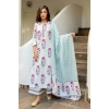 Generic Women's Casual 3/4th Sleeve Floral Print Cotton Kurti Set (White &amp; Purple)