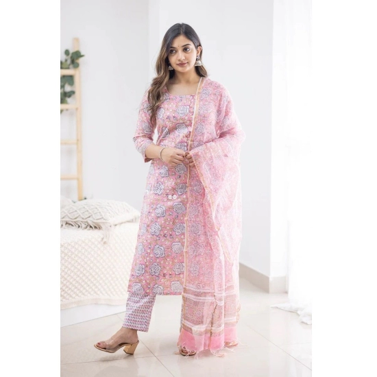 Generic Women's Casual 3/4th Sleeve Printed Cotton Kurti Set (Pink) Generic Women's Casual 3/4th Sleeve Printed Cotton Kurti Set (Pink)