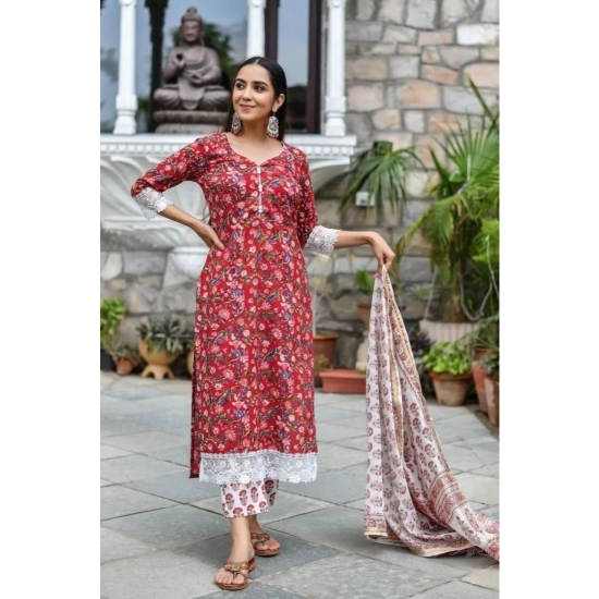 Generic Women's Casual 3/4th Sleeve Printed Cotton Kurti Set (Red) Generic Women's Casual 3/4th Sleeve Printed Cotton Kurti Set (Red)