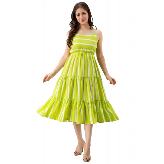 Generic Women's Casual Sleeveless Striped Crape Dresses (Parrot Green ) Generic Women's Casual Sleeveless Striped Crape Dresses (Parrot Green )