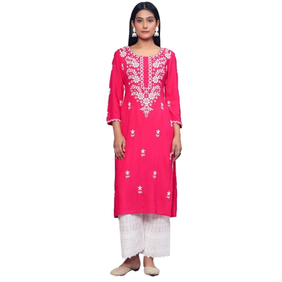 Generic Women's Casual 3/4th Sleeve Embroidered Georgette Kurti (Pink) Generic Women's Casual 3/4th Sleeve Embroidered Georgette Kurti (Pink)