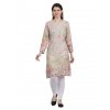 Generic Women's Casual 3/4 Sleeve Silk Blend Printed Kurti (Yellow)