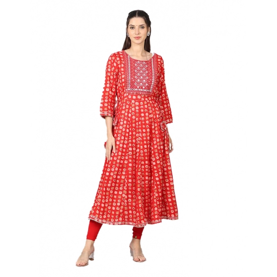 Generic Women's Casual 3/4 Sleeve Cotton Blend Printed Kurti (Red) Generic Women's Casual 3/4 Sleeve Cotton Blend Printed Kurti (Red)