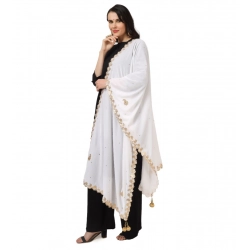 Women's Velvet Gotta Patti Dupatta (White, Length: 2.25 to 2.50 Mtr)