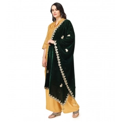 Women's Velvet Gotta Patti Dupatta (Green, Length: 2.25 to 2.50 Mtr)