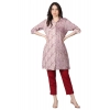 Generic Women's Casual 3/4 Sleeve Viscose Rayon Printed Kurti (Purple)