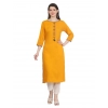 Generic Women's Casual 3/4 Sleeve Viscose Rayon Printed Kurti (Yellow)