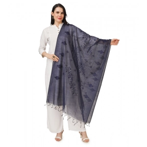 Generic Women's Cotton Embroidered Dupatta (Dark Blue, Length: 2.25 to 2.50 Mtr)
