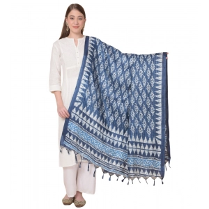 Generic Women's Art Silk Printed Dupatta (Blue, Length: 2.25 to 2.50 Mtr)