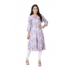 Generic Women's Casual 3/4 Sleeve Viscose Rayon Printed Kurti (Grey)