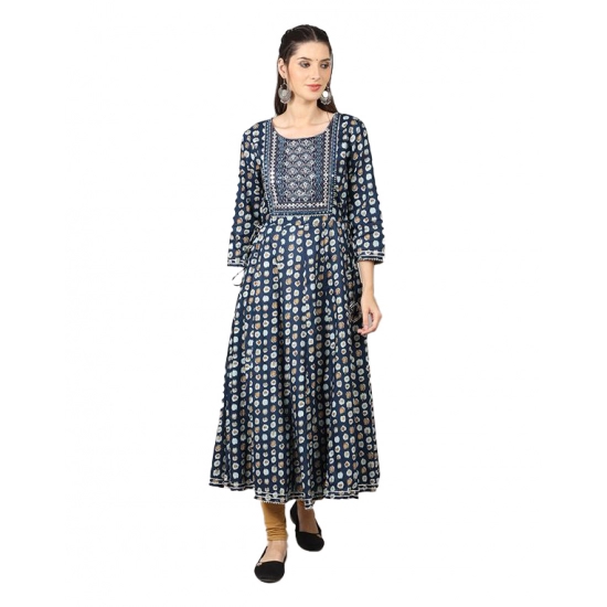 Generic Women's Casual 3/4 Sleeve Cotton Blend Printed Kurti (Dark Blue) Generic Women's Casual 3/4 Sleeve Cotton Blend Printed Kurti (Dark Blue)