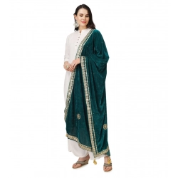 Women's Velvet Gotta Patti Dupatta (Dark Green, Length: 2.25 to 2.50 Mtr)