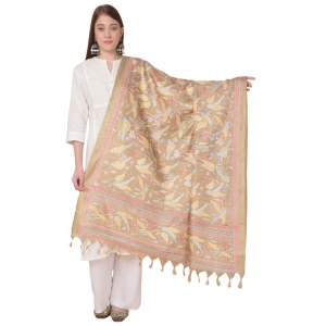 Generic Women's Art Silk Printed Dupatta (Light Brown, Length: 2.25 to 2.50 Mtr)