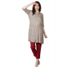 Generic Women's Casual 3/4 Sleeve Viscose Rayon Printed Kurti (Grey)