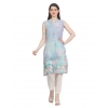 Generic Women's Casual Sleeveless Cotton Blend Printed Kurti (Green)