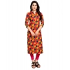 Generic Women's Casual 3/4 Sleeve Tussar Silk Printed Kurti (Pink)