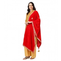 Generic Women's Velvet Gotta Patti Dupatta (Red, Length: 2.25 to 2.50 Mtr)