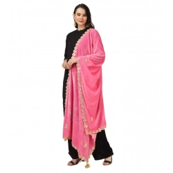 Women's Velvet Gotta Patti Dupatta (Pink, Length: 2.25 to 2.50 Mtr)
