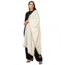 Women's Velvet Gotta Patti Dupatta (Off White, Length: 2.25 to 2.50 Mtr)