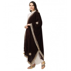 Women's Velvet Gotta Patti Dupatta (Brown, Length: 2.25 to 2.50 Mtr)