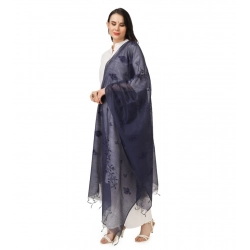 Generic Women's Cotton Embroidered Dupatta (Dark Blue, Length: 2.25 to 2.50 Mtr)