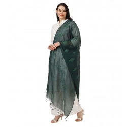 Generic Women's Cotton Embroidered Dupatta (Green, Length: 2.25 to 2.50 Mtr)