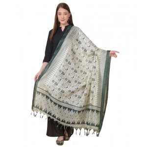 Generic Women's Art Silk Printed Dupatta (Grey, Length: 2.25 to 2.50 Mtr)