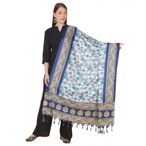 Generic Women's Art Silk Printed Dupatta (Blue, Length: 2.25 to 2.50 Mtr)