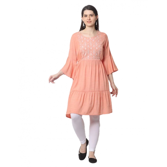 Generic Women's Casual 3/4 Sleeve Viscose Rayon Printed Kurti (Orange) Generic Women's Casual 3/4 Sleeve Viscose Rayon Printed Kurti (Orange)