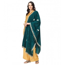 Women's Velvet Gotta Patti Dupatta (Dark Green, Length: 2.25 to 2.50 Mtr)