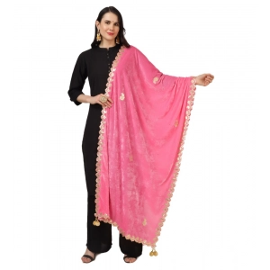 Generic Women's Velvet Gotta Patti Dupatta (Pink, Length: 2.25 to 2.50 Mtr)