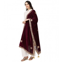 Generic Women's Velvet Gotta Patti Dupatta (Purple, Length: 2.25 to 2.50 Mtr)