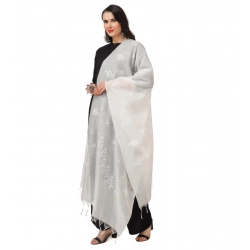Women's Cotton Embroidered Dupatta (White, Length: 2.25 to 2.50 Mtr)