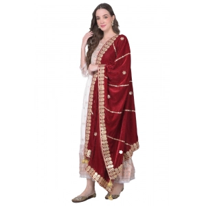Generic Women's Velvet Gotta Patti Dupatta (Maroon, Length: 2.25 to 2.50 Mtr)