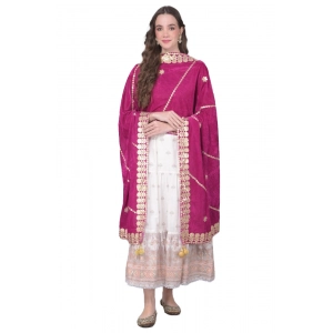 Generic Women's Velvet Gotta Patti Dupatta (Purple, Length: 2.25 to 2.50 Mtr)