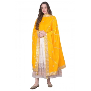 Generic Women's Velvet Gotta Patti Dupatta (Yellow, Length: 2.25 to 2.50 Mtr)