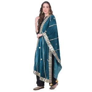 Generic Women's Velvet Gotta Patti Dupatta (Teal, Length: 2.25 to 2.50 Mtr)