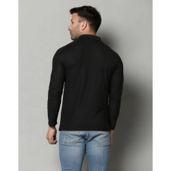 Generic Men's Casual Full Sleeve Solid Cotton Blended Polo Neck T-shirt (Black)
