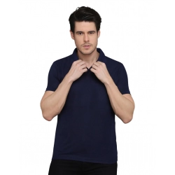 Generic Men's Casual Half Sleeve Solid Cotton Blended Polo Neck T-shirt (Navy Blue)