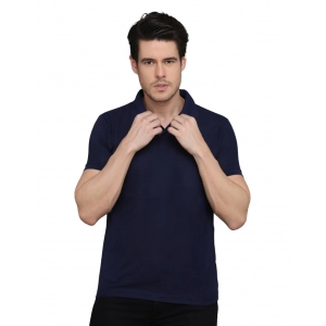 Generic Men's Casual Half Sleeve Solid Cotton Blended Polo Neck T-shirt (Navy Blue)