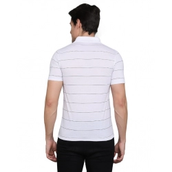 Generic Men's Casual Half Sleeve Striped Cotton Blended Polo Neck T-shirt (White) Generic Men's Casual Half Sleeve Striped Cotton Blended Polo Neck T-shirt (White)