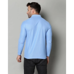 Generic Men's Casual Full Sleeve Solid Cotton Blended Polo Neck T-shirt (Sky) Generic Men's Casual Full Sleeve Solid Cotton Blended Polo Neck T-shirt (Sky)