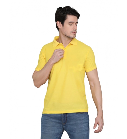 Generic Men's Casual Half Sleeve Solid Cotton Blended Polo Neck T-shirt (Yellow)
