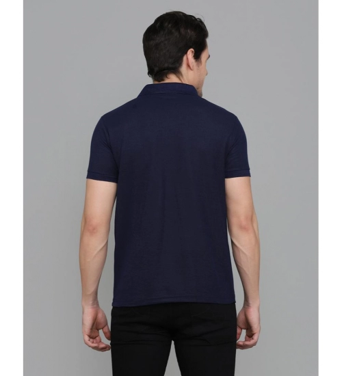 Generic Men's Casual Half Sleeve Solid Cotton Blended Polo Neck T-shirt (Navy Blue)