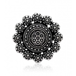 Generic Women's Floral Design Silver Color Oxidised Adjustable Ring 